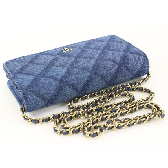 Chanel Shadow Quilted Denim Wallet on Chain WOC Gold HW 2CJ1110 - Picture 8 of 12